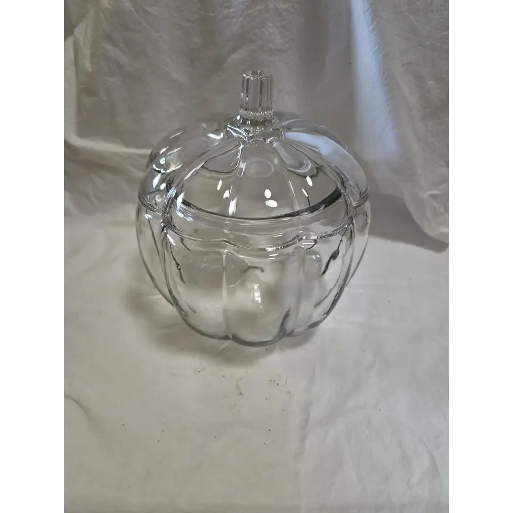 Pumpkin Shaped Glass Candy Jar with Lid for Fall Food Storage Decor
